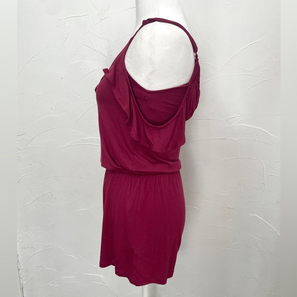 Aeropostale Solid Ruffled Cold-Shoulder Romper - Picture 3 of 8